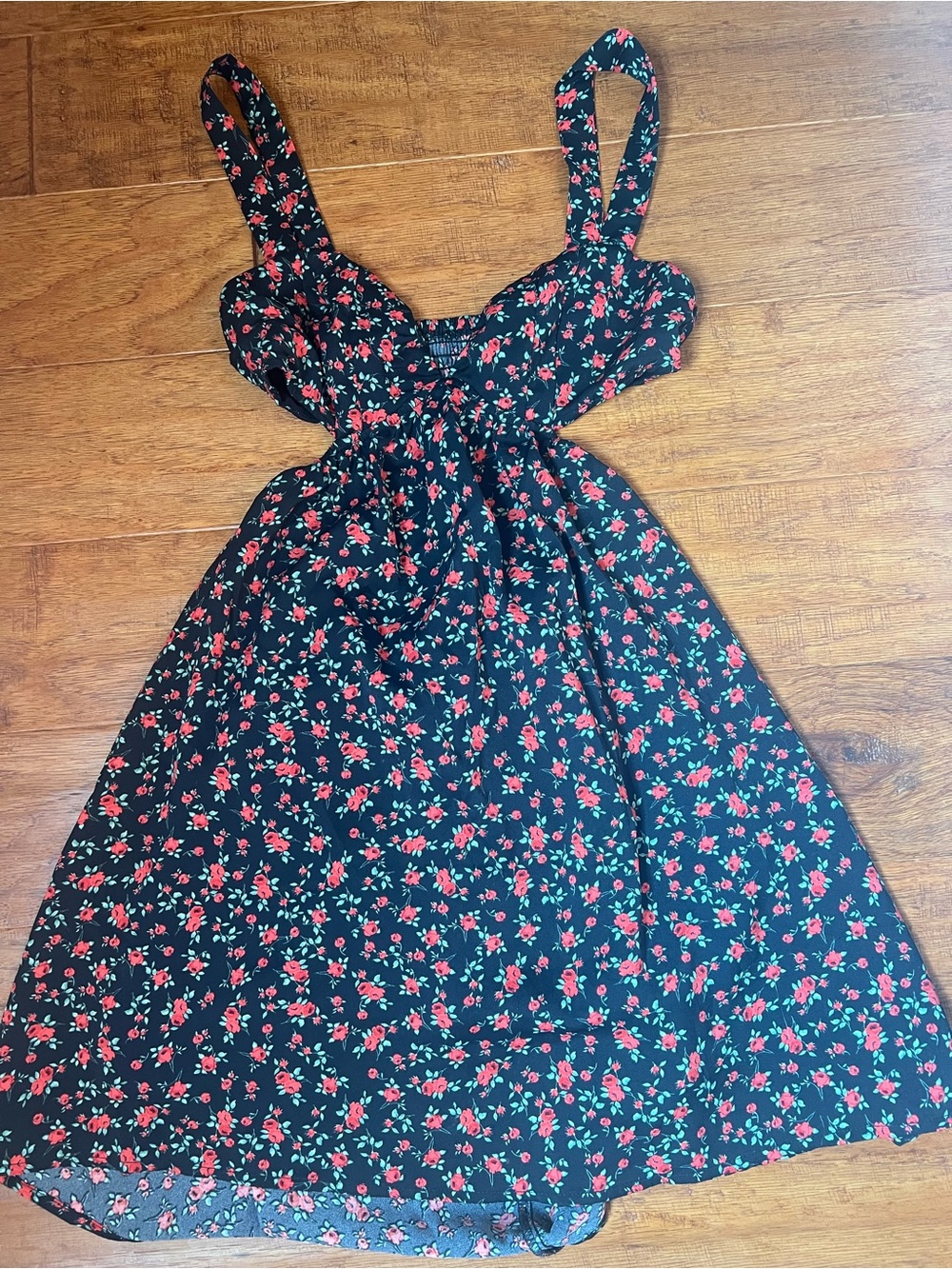 Princess Polly Black Sundress with Red Floral Print